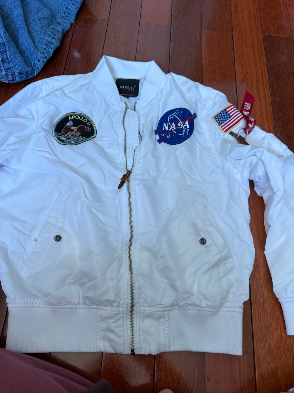 White NASA Patch Bomber Jacket by